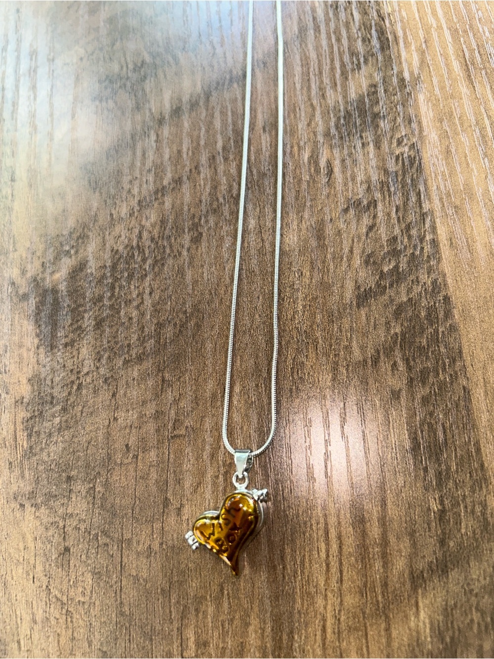 Amber Heart “Wish Box” Pendant Necklace with Silver Chain